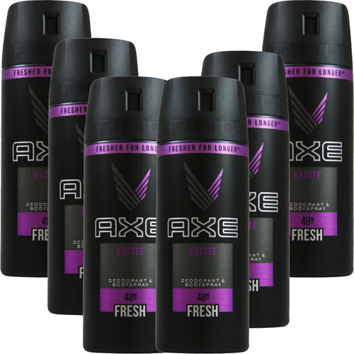 Axe Excite Mens Deodorant Body Spray,  6 Pack